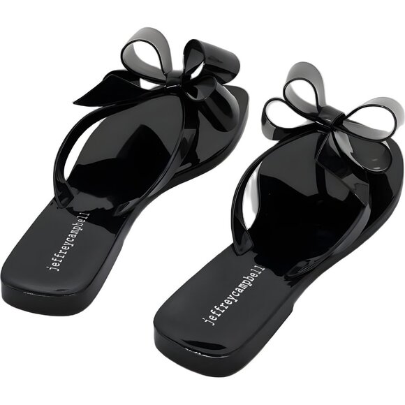 Jeffrey Campbell Sugary Jelly Bow Thong Sandals Black Slip-On 8M - Picture 3 of 6